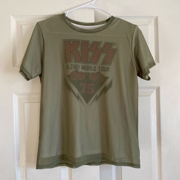 KISS alive world tour metallic green sheer layered tshirt small grunge - Picture 1 of 7